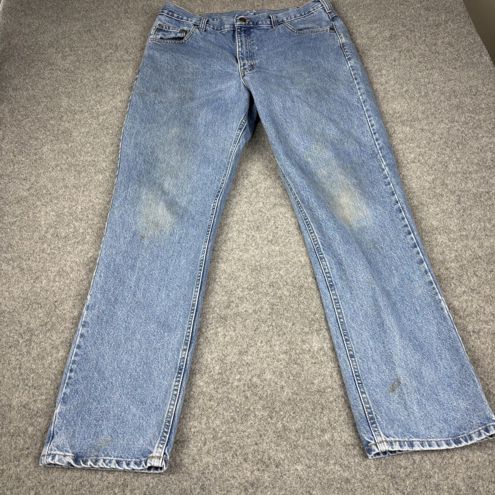 Carhartt Jeans Mens 38x34 Light Wash Straight Leg Work Blue Denim Casual Painter
